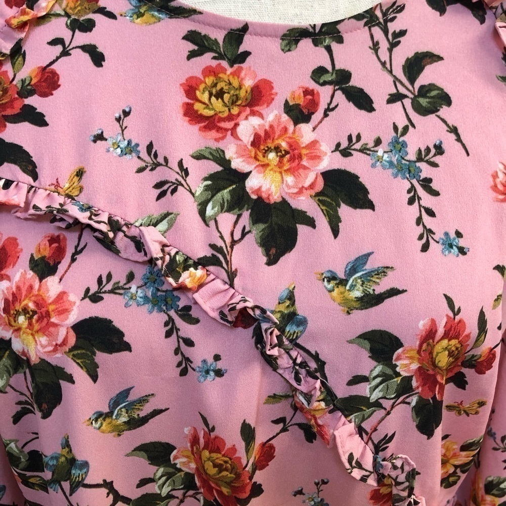 TOPSHOP pinkish rose floral dress long sleeve lightweight size 10 - Picture 3 of 16